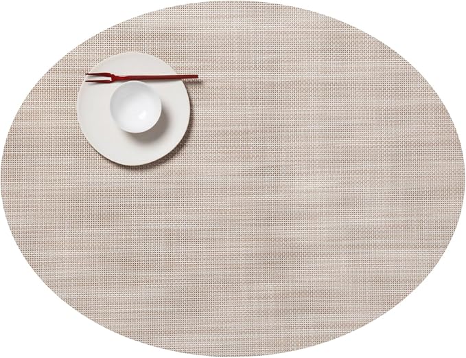 Chilewich Mini Basketweave Placemats, Woven Oval Placemats Set of 4 | Reusable, Stain-Resistant, Indoor/Outdoor Tabletop Protection, Parchment, 14" x 19.25"