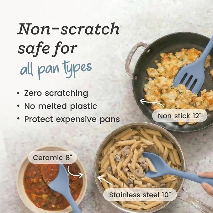 Starpack Stir and Serve Silicone Cooking Utensils Set (5-Piece, 11") - LFGB Non Toxic, 600°F Heat Resistant, BPA-Free - One-Piece Seamless, Dishwasher Safe - for Nonstick Cookware, Light Blue