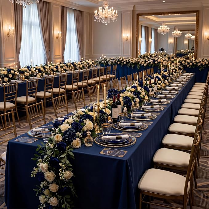 KIRE 175Pcs Blue Plastic Plates - Navy Blue Plates Disposable - 25 for Dinner 25 for Dessert 25 Pre Rolled Napkins with Gold Plastic Silverware and 25 Cups for 4th of July/Wedding/Party