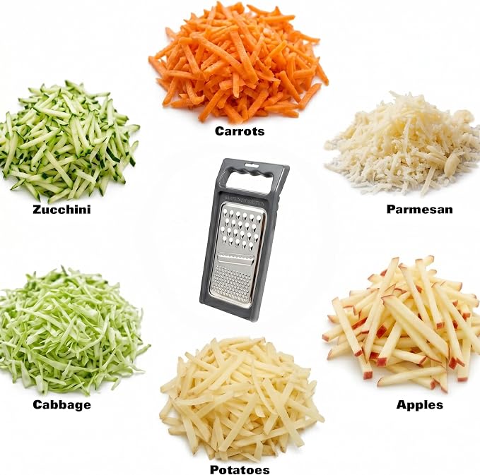 Cheese Grater with Handle, Stainless Steel, Cheese Shredder, Fruit and Vegetable Zester, Multifunction Kitchen Tool, Hampton Distribution