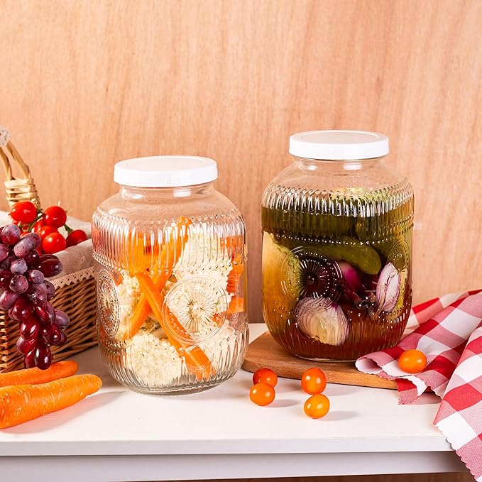 Amzcku 128 oz Vintage Mason Jars with Lids, Regular Mouth Canning Jar, Safe For Storage, Canning, Pickling, Preserving, Fermenting, DIY Crafts & Decor 2 Pack