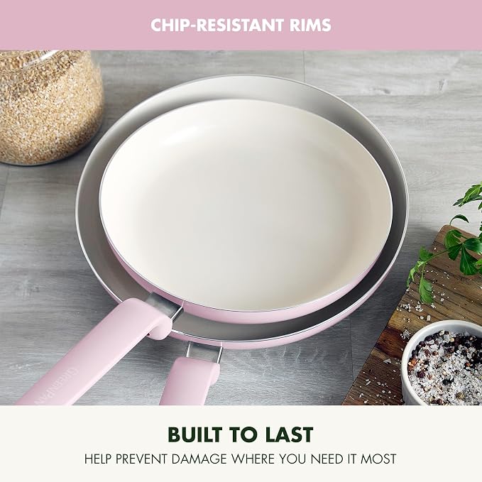 GreenPan Rio Advanced 10" and 12" Frying Pan Skillet Set, Ceramic Nonstick PFAS-Free Pans, Induction Ready, Dishwasher and Oven Safe, Pink