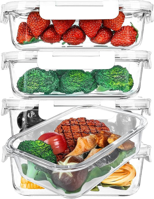 M MCIRCO 5 Pack 36 oz Glass Food Storage Containers with Lids, White | Glass Meal Prep Containers,Airtight Lunch Containers with Lids, Microwave, Oven, Freezer and Dishwasher, BPA Free, 4.5 Cup