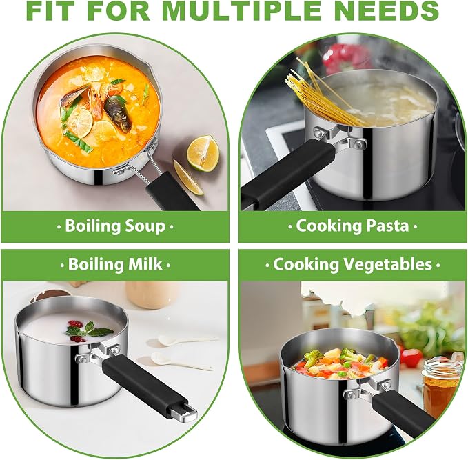 TeamFar 1 Quart Saucepan, Stainless Steel Tri-Ply Small Sauce Milk Pan | with Heatproof Handle for Cooking/Boiling/Simmering, For Induction/Gas/Electric, Healthy & Heavy Duty, Dishwasher Safe