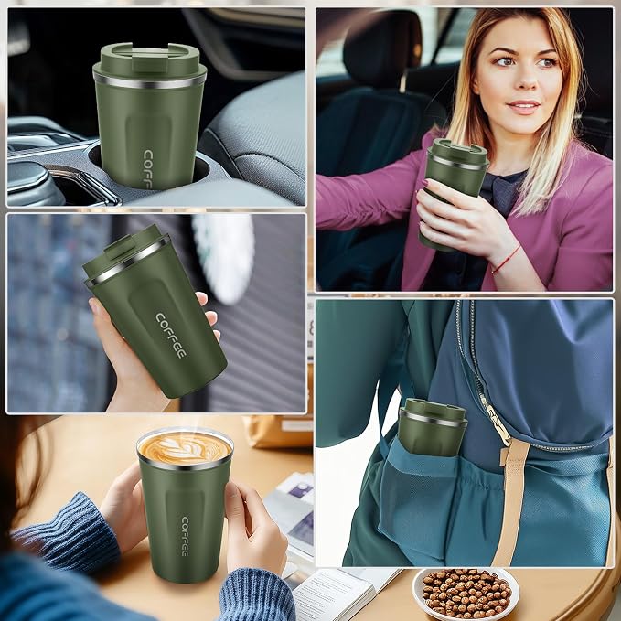 MOMSIV 12oz Travel Coffee Mug, Insulated Coffee Cup with Leakproof Lid | 6-Hour Heat Retention, 360°Leak proof, Vacuum Stainless Steel Double Walled, BPA-free, Reusable And To Go Coffee Mug
