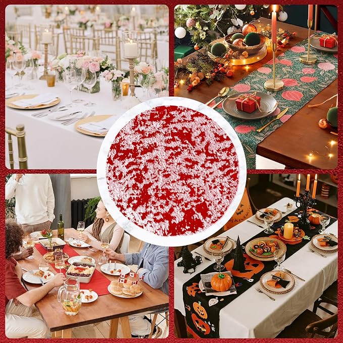 comfoyar Disposable Red Placemats Set of 50, Metallic Round 13 Inch Foil Mesh Pressed Doilies Place Mats, Table Mats for Dining Party Weddings Birthday Holiday Kitchen Home, Tableware Decoration