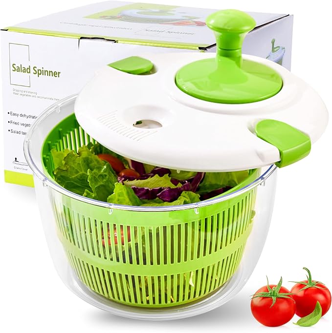 Salad Spinner | Spin & Dry Fruits, Vegetables & Greens Fast | Lettuce Washer with Dual Drain Holes | BPA-Free, Easy to Clean | 5.3 Quart Large Capacity