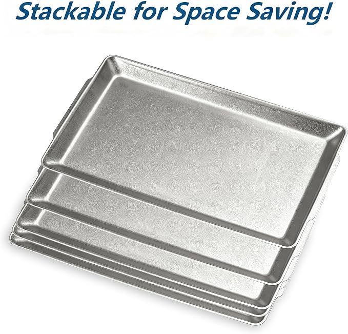 15.8" x 9.5" Large Serving Trays Vintage Style Stainless Steel Heavy-Duty Large Serving Platters, Silver Rectangular Plates for Food Fruit Party Wedding Christmas Chip and Scratch Resistant