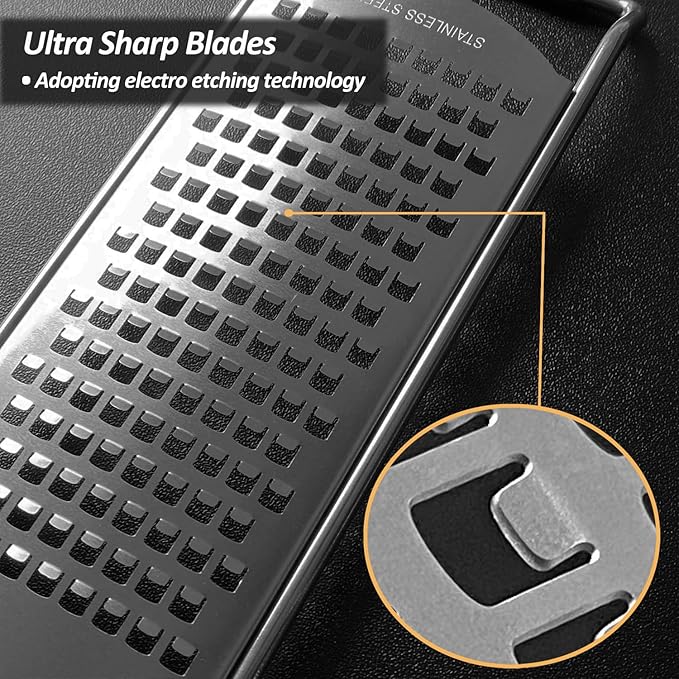 4-Pcs Pro Set Zester Grater Set, Cheese Grater with Razor-Sharp Stainless Steel Blade, Fine/Coarse/Extra Coarse/Slider Attachment