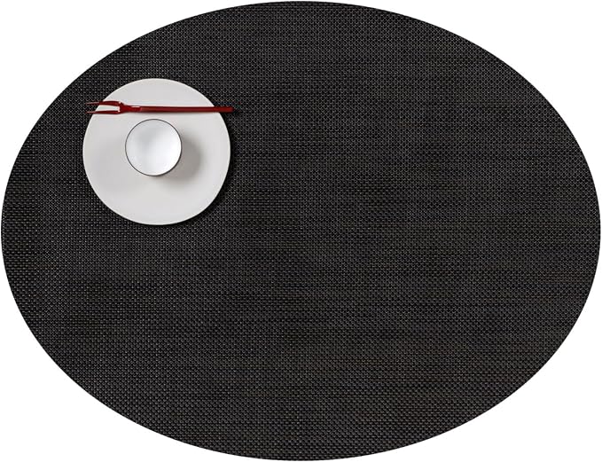 Chilewich Mini Basketweave Placemats, Woven Oval Placemats Set of 4 | Reusable, Stain-Resistant, Indoor/Outdoor Tabletop Protection, Espresso, 14" x 19.25"