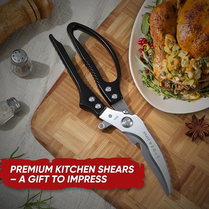TIVOLI Multifunctional Poultry Shears Black with Non-Slip Handle | Japanese SK5 High-carbon Stainless Steel, Ergonomic Non-Slip Handle, Gift Box, for Chicken, Meat, Turkey, Fish, Vegetables