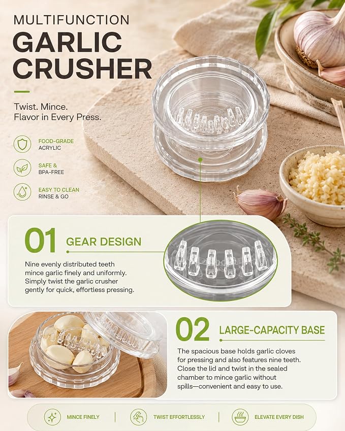 Garlic Mincer Transparent Manual Garlic Press, Multi-Functional Mincer for Garlic, Onion, Ginger, Herbs, Nuts