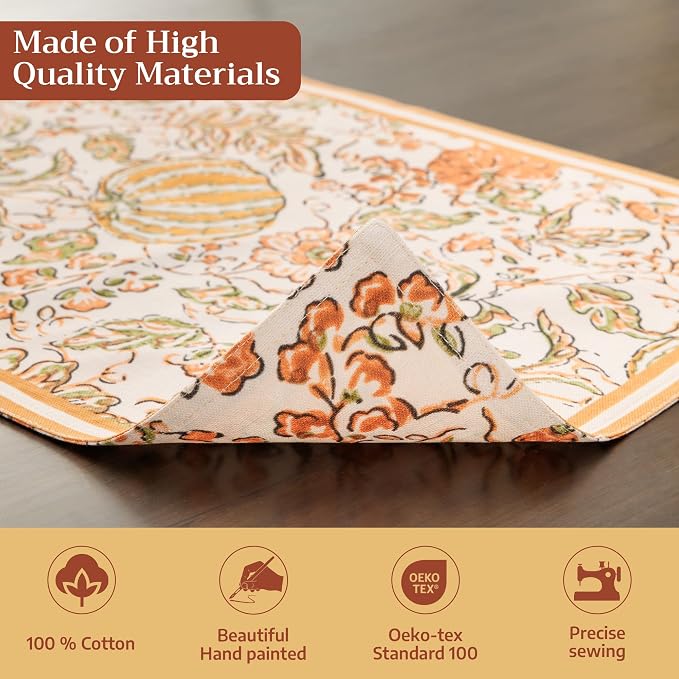 Maison d' Hermine Placemats Set of 4 Reusable 100% Cotton (13"x19") | Cloth Place Mats Washable Table Mats for Kitchen Dining Party Wedding Hotel Home Thanksgiving Christmas - Pumpkin Spice