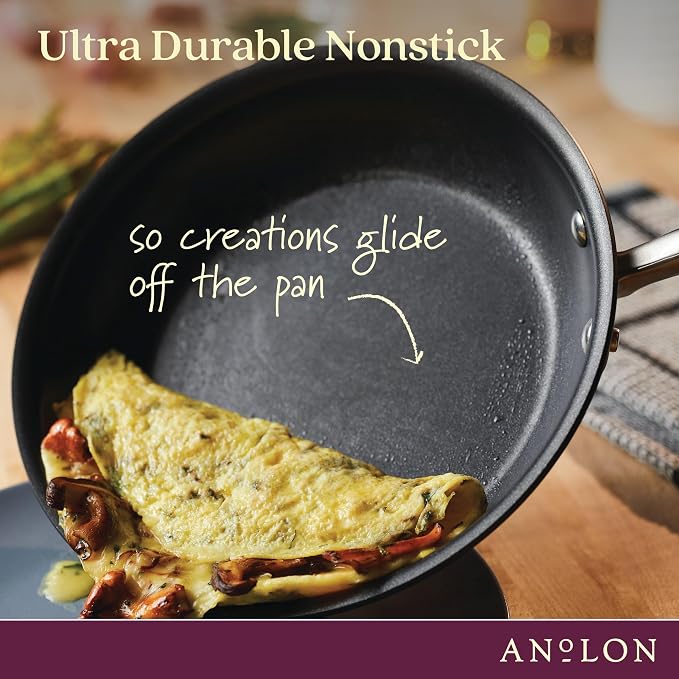 Anolon Advanced Home Hard-Anodized Nonstick Frying Pan with Helper Handle, Large Skillet, Non Stick Pan, 14.5-Inch, Onyx