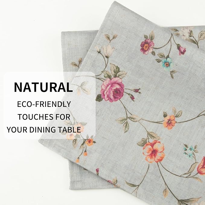 QIYI Boho Table Placemats Set of 6, 12"x18" Linen Place Mats, Pink Flowers | Fabric Place Mats for Kitchen Dinning, Farmhouse Rustic Cloth Table Mats, Washable Placemat Party Table Décor