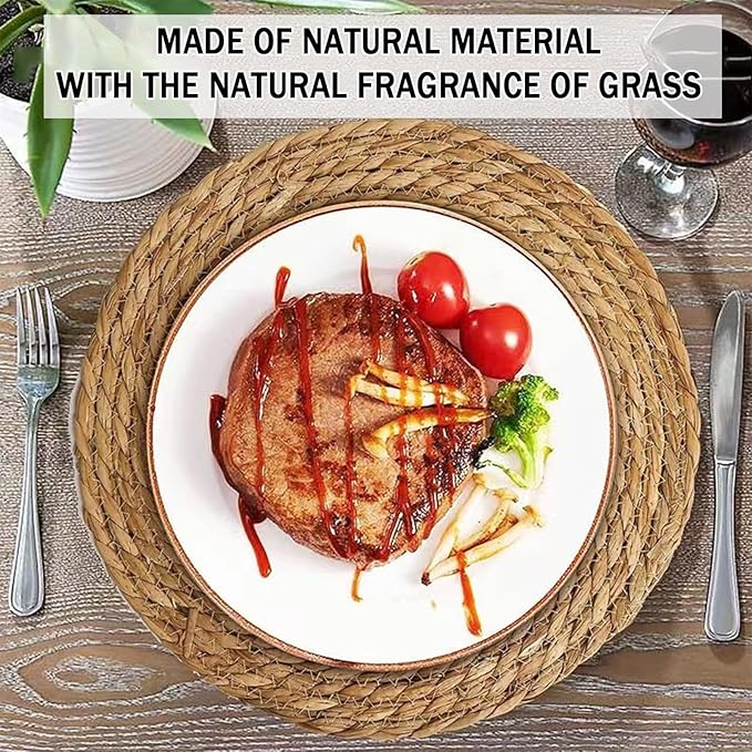 Handmade Heat Resistant 13" Round Woven Placemats Set of 12, Wicker Boho No Chemical Natural Water Hyacinth Place Mats, Farmhouse Table Mats for Kitchen Dining Table,Home Decorations,Wedding