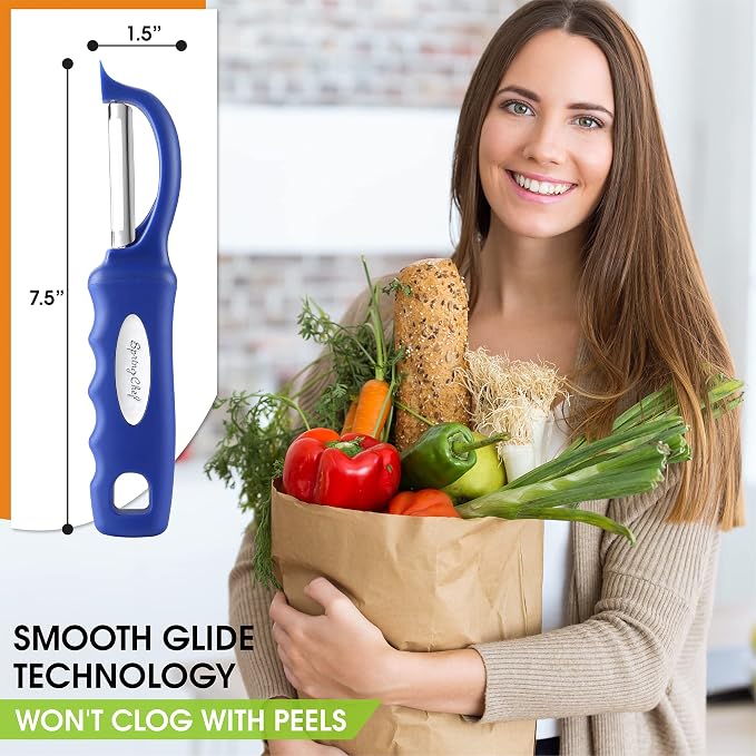 Spring Chef Swivel Potato Peeler with Soft Grip Handle, Set of 2, Sapphire | Premium Vegetable Peeler w/ Sharp Stainless Steel Blades, Multifunctional Food Peeler for Apple, Carrot, Cucumber, Fruit