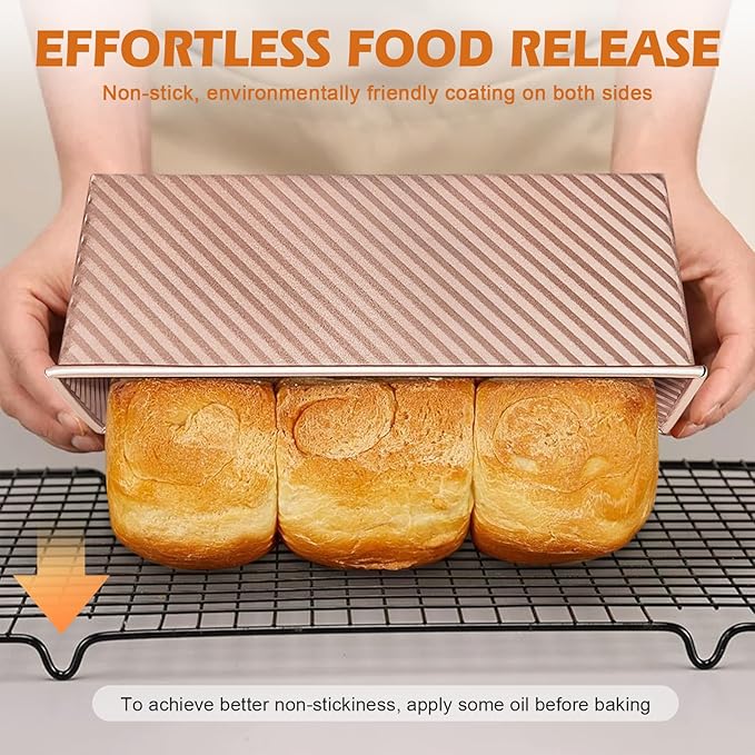 Pullman Loaf Pan with Lid, 2 Pack 2.2 LB & 1 LB Dough Capacity, Non-Stick Carbon Steel Bread Pan for Sandwich Bread and Sourdough Loaves, Square Toast Mold with Baking Tools, Gift-Ready Packaging