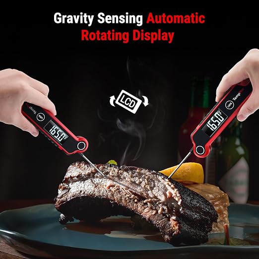 TempPro TempSwift Instant Read Meat Thermometer Digital | Cooking Thermometer with Large Auto-Rotating LCD Display, Waterproof Food Thermometer Digital for Kitchen, BBQ or Grill