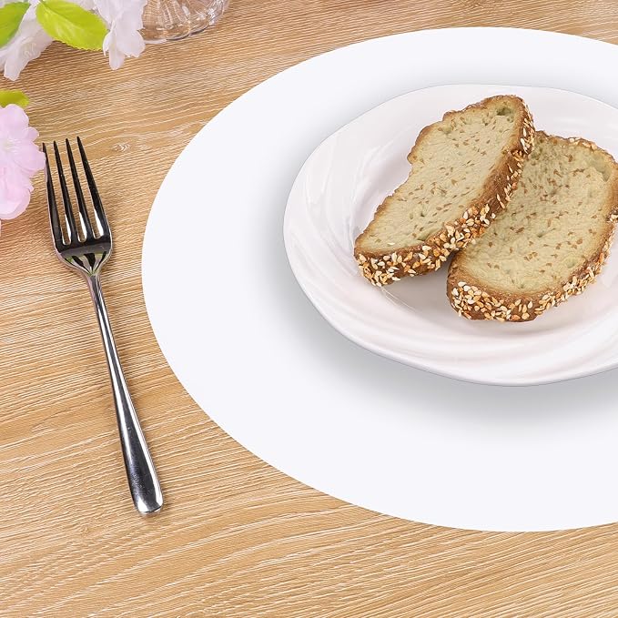 SHACOS 100 PCS Round Paper Placemats 13 inch Disposable Paper Place Mats for Dinner Wedding Birthday Party Festival Table Decoration Indoor Outdoor, White