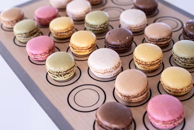 Macaron Baking Mat Silicone Non Stick, Half Sheet Reusable Pack of 4 Gray | Non-Stick Macaron Mat for Easy Baking, Heat Resistant & Dishwasher Safe, Reusable & Eco-Friendly, For Cookies & More (11x16”)