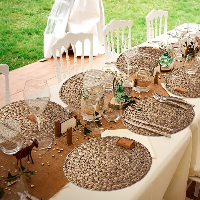 Sinmoe 100 Pcs Disposable Paper Placemats Bulk,Brown,Woven | Paper Charger Place Mat Party Charger Plates Table Place Mats for Dinner Wedding Birthday Baby Shower Spring Dining Tableware