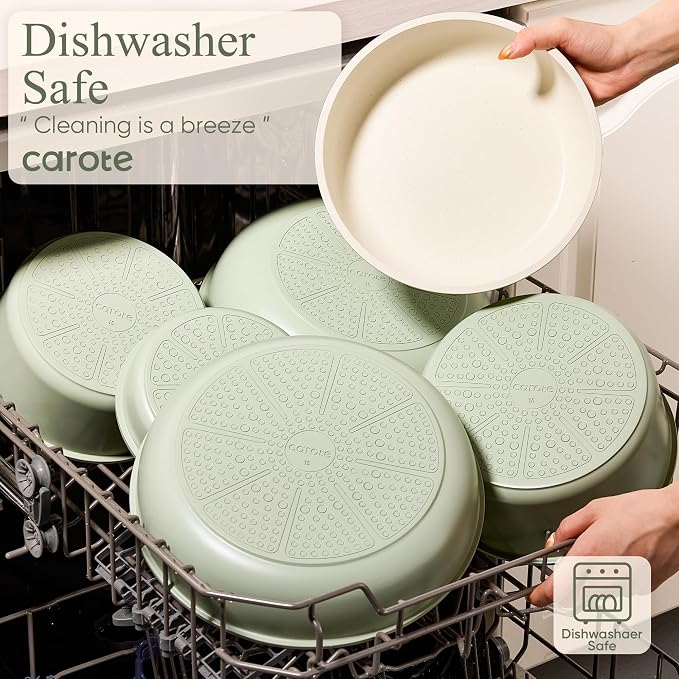 CAROTE 25pcs Pots and Pans Set Non Stick, Cookware Set Detachable Handle | Induction Compatible, Dishwasher & Oven Safe, Space Saving, Camping Cooking Set, Kitchen Set, Green