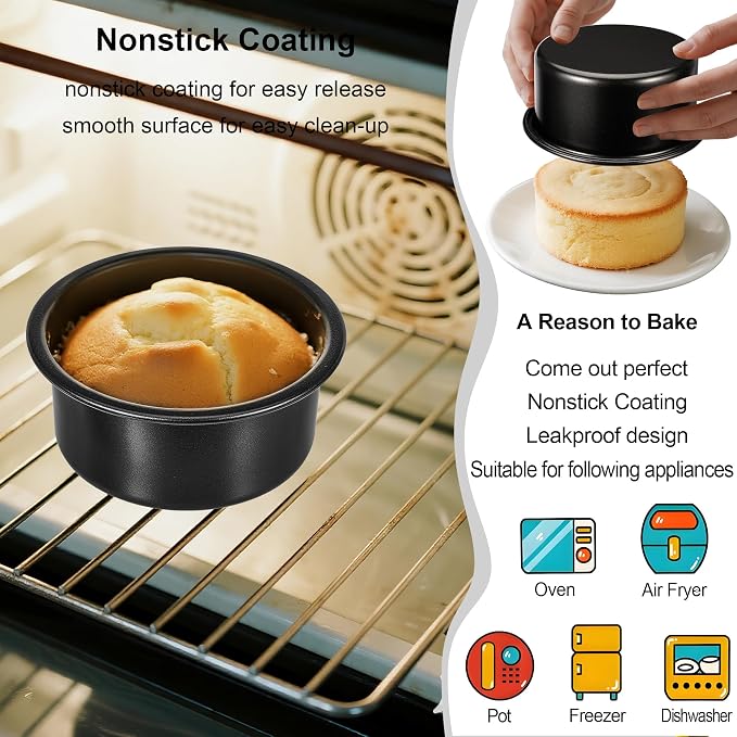 4 Inch & 6 Inch Cake Pans Set of 2, Nonstick Carbon Steel Round Cake Pans | Smash Small Cake Pans for Birthday Wedding Baking Layer Cake , Non Toxic Coating & Straight Side, Easy Clean & Easy Release