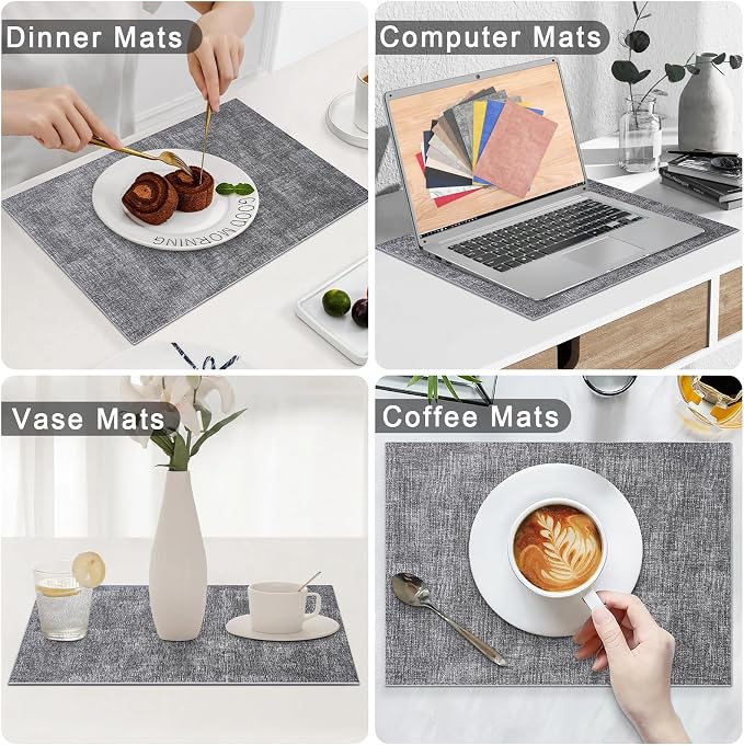 Homaxy PU Faux Leather Placemats for Dining Table, Set of 4, Black & White | Waterproof Wipeable Washable Table Mats, Easy to Clean Anti-Slip Place Mats, 11.8" x 17"