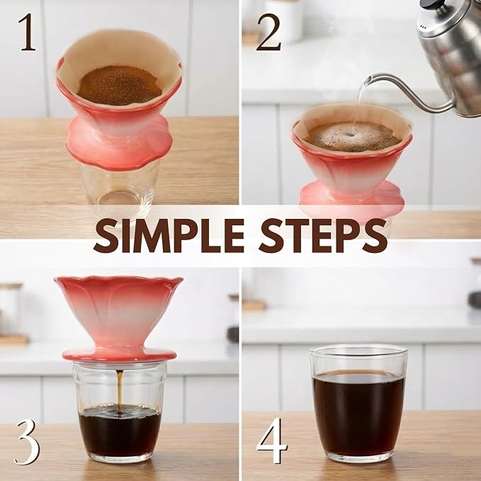 Ceramic Pour Over Coffee Dripper Flower Shape V60-01 (Jade) | 20Pcs filters included, Wide base fits most mugs, Sturdy quality ceramic, Balanced taste coffee brew