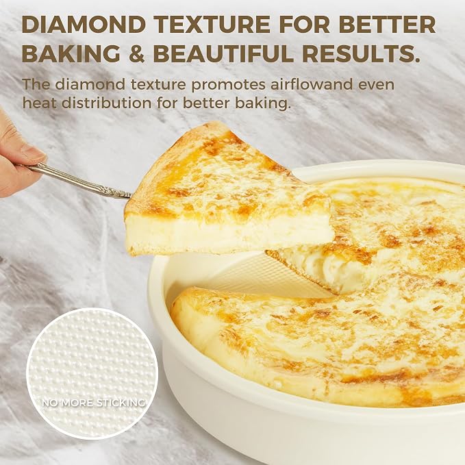 Ceramic Nonstick 9” Round Cake Pans, Heavy-Duty Aluminized Steel | Non-Toxic 9 Inch Round Cake with Diamond Texture, Cake Pans 9 Inch Round for Baking Cheesecake, Cream, 2-Pack