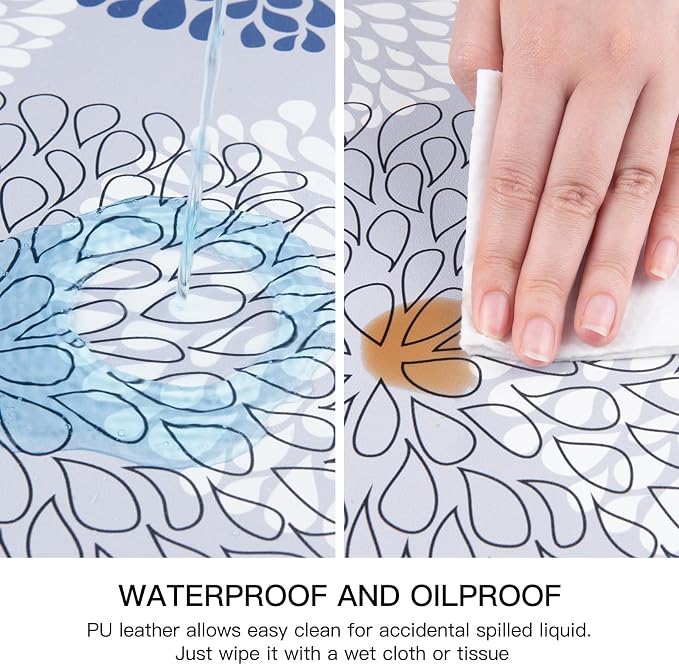 QIYI PU Leather Placemats Set of 6, 12"x18" Waterproof Table Mats, Dahlia | Faux Leather, Heat Resistant, Anti Slip, Wipeable Place Mats for Kitchen Dinning, Party Table Décor, Blue Floral Burst