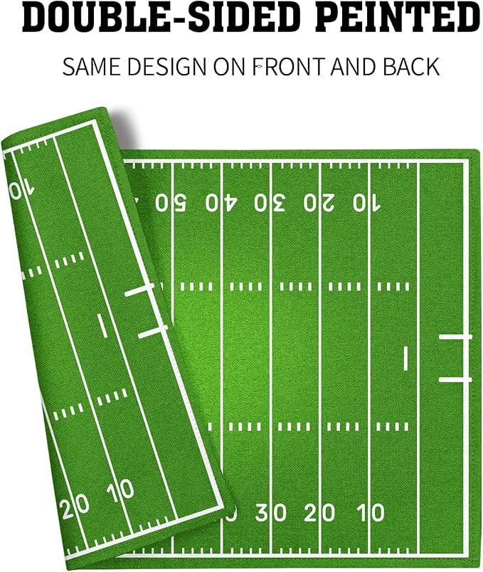 Football Placemats Set of 4 18x12 Inch Football Field Sport Themed Linen Place Mats Heat-Resistant Washable Wipeable Green Table Mat for Party Kitchen Dining Room Dinner Table Decor