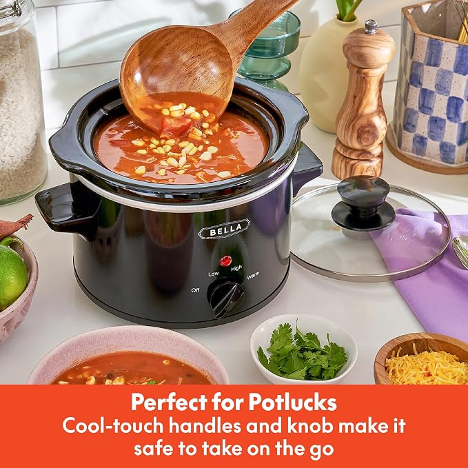 bella 1.5qt Manual Non-Toxic Slow Cooker with 3 Heat Settings, Black