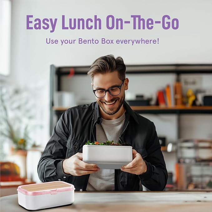 Double Premium Bento Box Adult, 67oz, Portion Control, Dusty Pink | 68 oz Capacity, Stackable Containers, Leak-Proof Design, Includes Dividers, Great for Meal Prep, Office Lunchbox