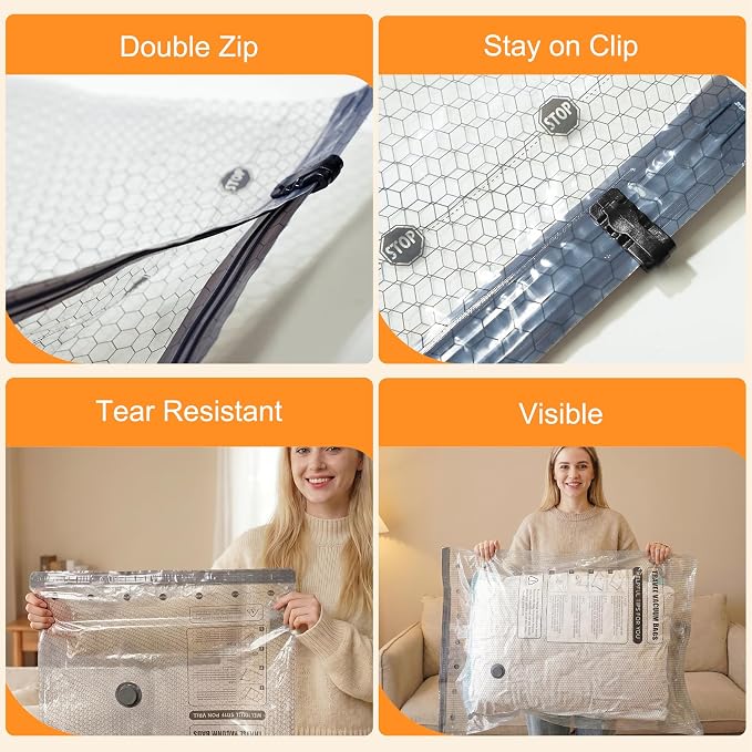 10 Jumbo Vacuum Storage Bags with Electric Pump, Large Vacuum Seal Bags for Clothing Comforters Blankets Bedding Pillows Sweater, Space Saver Compression Packing Bag for Moving and Home Essensials
