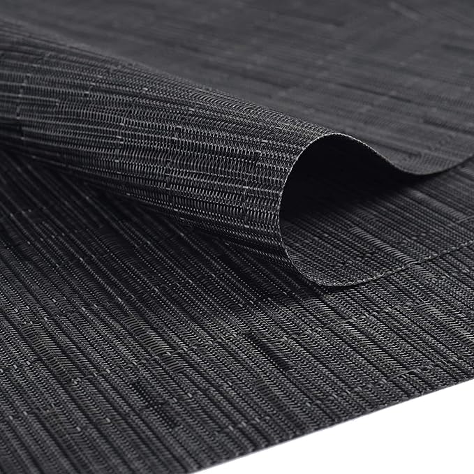 SHACOS Woven Vinyl Table Runner 12x54 inch Indoor Outdoor Table Mats Wipe Clean Plastic Runners for Dining Table Coffee Table Cabinet, Black