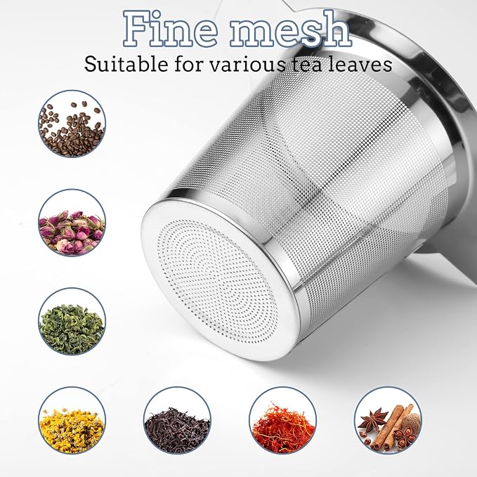 2 Pack Tea Infusers For Loose Tea, Stainless Steel Mesh With Lid | 304 Stainless Steel, Fine Mesh Basket, Large Capacity, Cup And Teapot Fit, Lid Doubles As Drip Tray