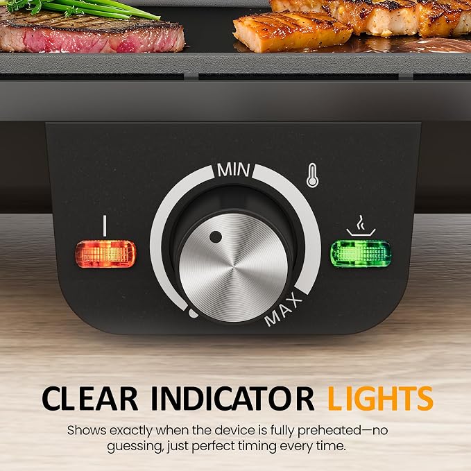 35''Electric Large Griddle - 1600W,Foldable Dual Zone,Nonstick | Long Skillet with Adjustable Temp,Pancake Egg Maker,Drip Tray,Indicator Light for Indoor/Outdoor/BBQ/Camping/Pancake