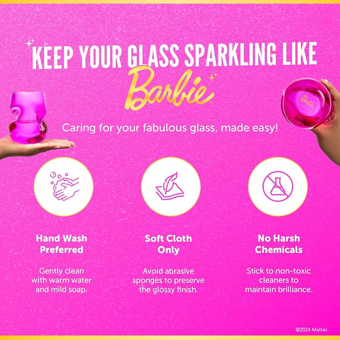 Dragon Glassware x Barbie Stemless Wine Glasses, 16 oz Set of 2 | Pink & Magenta Wine Glasses; Stemless Design with Finger Indentations; Aerates Naturally; Official Barbie Merch