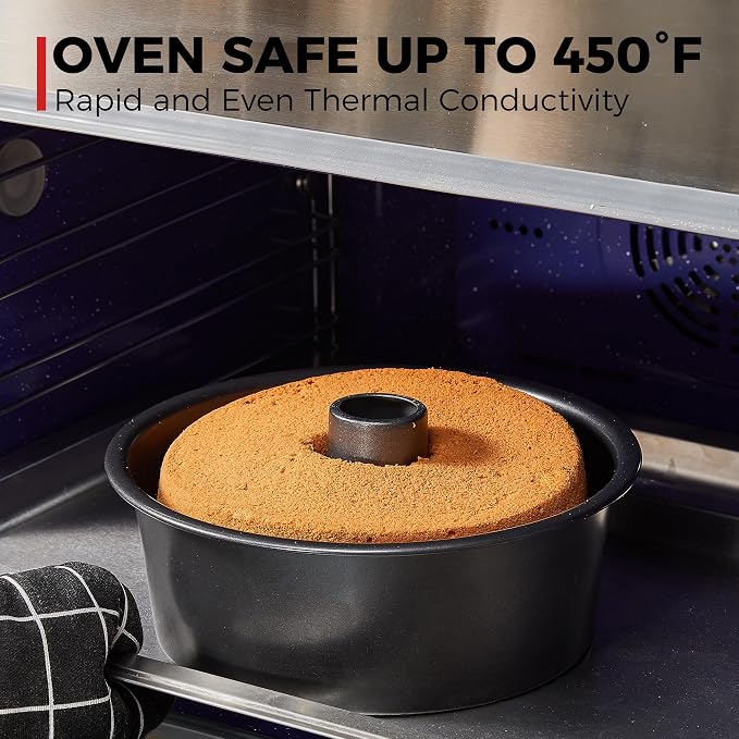 Angel Food Cake Pan with Removable Bottom, 10 Inch Tube Pan, Nonstick Pound Cake Pans for Baking, Chiffon Cake Mold, 16-Cup, Heavy Duty - Dark Grey