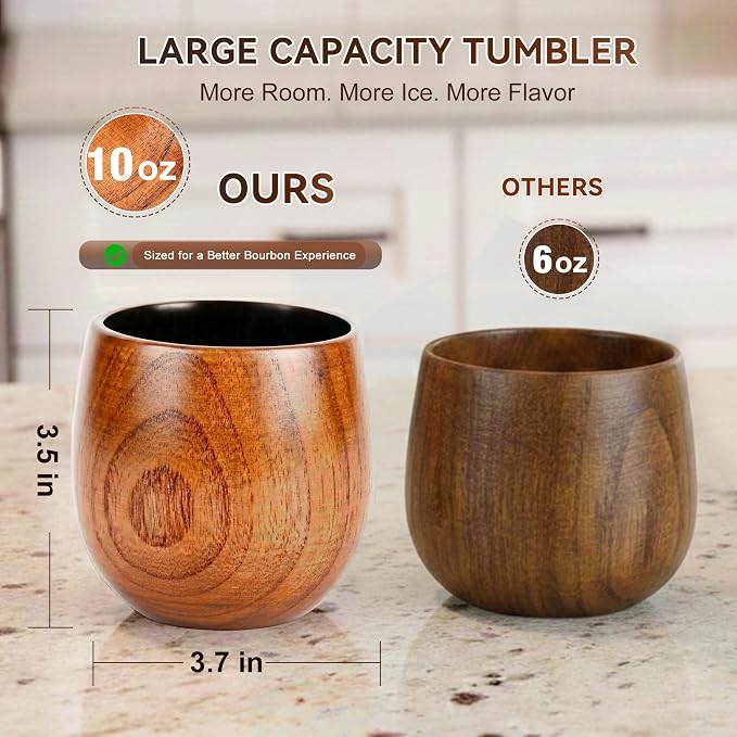 Charred Wooden Bourbon Drinking Glass Wooden Whiskey Glasses Set of 2 Complete Whiskey Gift Set Old Fashioned Glass Bourbon Gifts for Men (2 Pack Soccer)