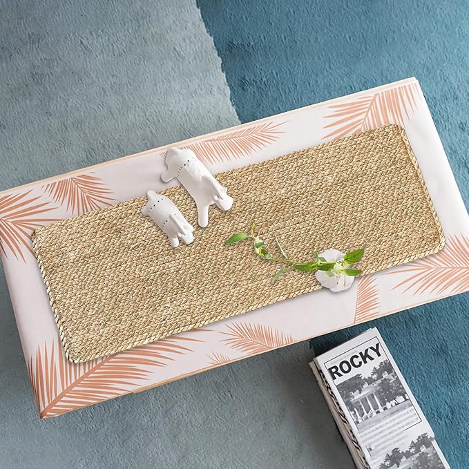 Woven Placemats One Table Runner 36 Inches Long Rattan Placemat Rectangle Runners Natural Wicker Heavy Braided Straw Place Mats Braided Outdoor Placemats for Patio Table, 35.83 X 12.99inch