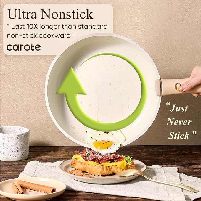 CAROTE 19pcs Pots and Pans Set Non Stick, Cookware Set Detachable Handle | Induction Compatible, Dishwasher & Oven Safe, Space Saving, Camping Cooking Set, Kitchen Set, White