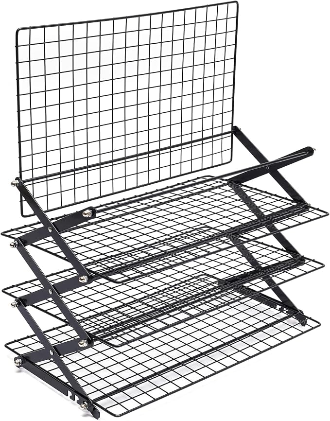 4-Tier Collapsible Cooling Rack, Adjustable Stackable Roasting Cooking Drying Wire, Barbecue Storage Display Shelf for Cookies Baking Picnic Party