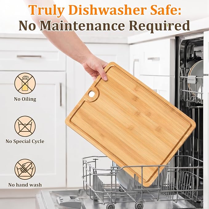 Bamboo Cutting Board, Dishwasher Safe Cutting Board, 14’’L×10.6’’W | Easy Clean & Durable, Apple-Like Weight, Knife-Friendly, Reversible Design for Meat & Veggies. Built for Daily Home Cooks