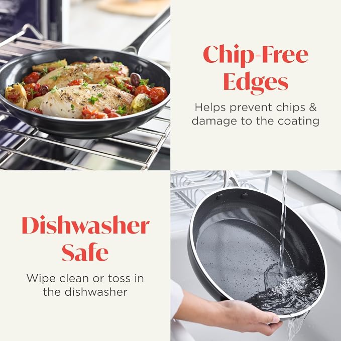 Orfeo 11” Nonstick Frying Pan, Made in Italy, Diamond Ceramic PFAS-Free Cookware, Induction Ready, Scratch Resistant, Laser-Fused Surface for Durability, Dishwasher Safe, Black