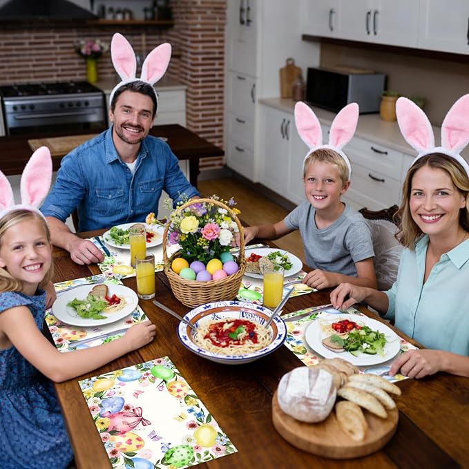 50 Pack Easter Disposable Paper Placemats - Colorful Eggs Table Mats | 16x11 Inch Waterproof Heat Resistant Place Mats Easter Brunch, Spring Party,Wedding Party Supplies