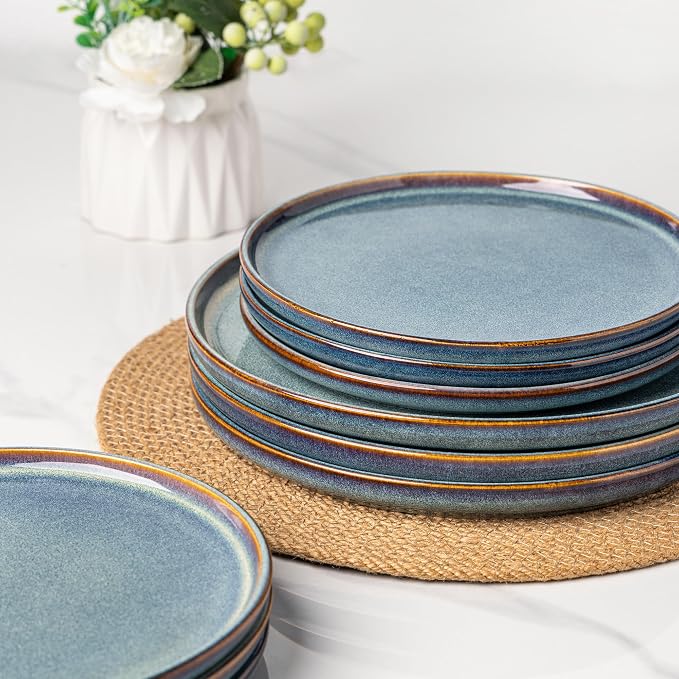 AmorArc Stoneware Dinnerware Sets for 6, 18Pcs Plates and Bowls Sets Dishes | Ceramic Round Reactive Glaze Dishes Set, Highly Scratch Resistant | Dishwasher & Microwave Safe Dishware