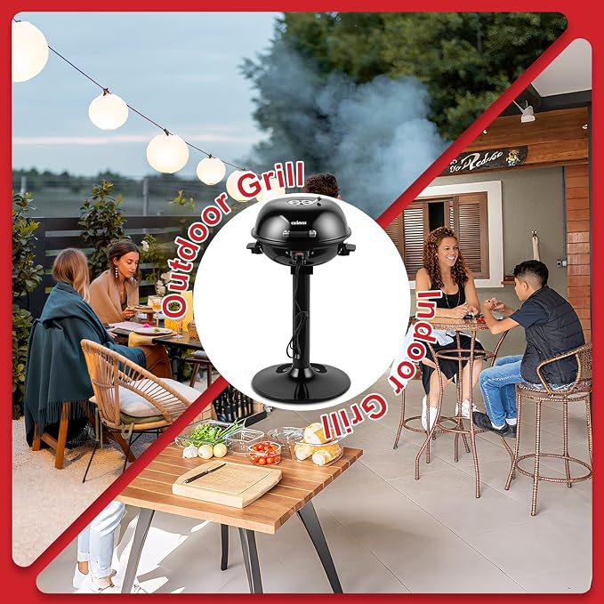 Electric Grill, CUSIMAX Electric Indoor/Outdoor Grill, 1600W Portable BBQ | with Lid for Indoor & Outdoor Use, Adjustable Heat, Removable Stand Grill for Cookouts, BBQ Gatherings, Small Spaces